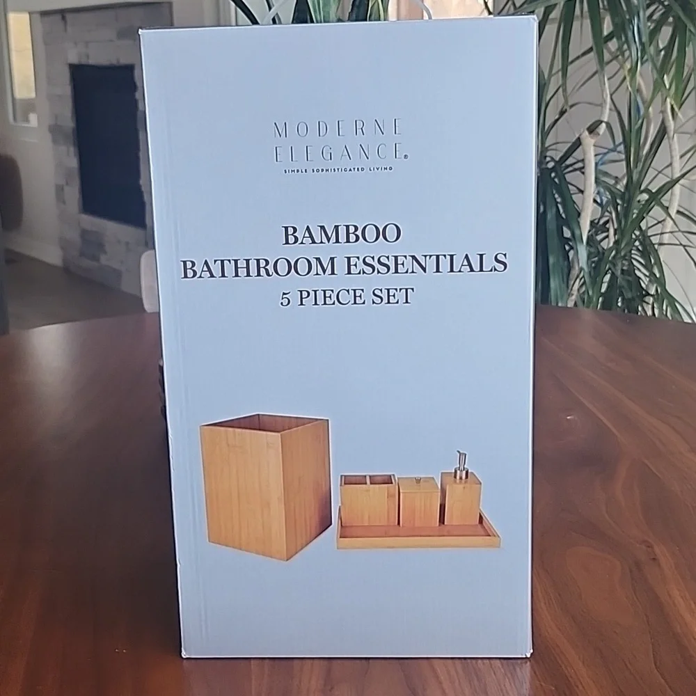 5 PC bamboo bathroom essentials BRAND NEW in the box